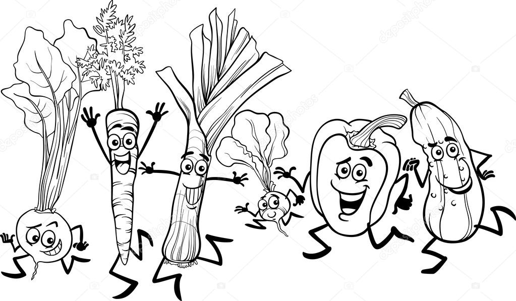 running vegetables cartoon for coloring