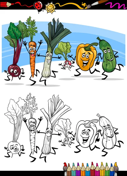 Vegetais de desenhos animados para colorir livro — Vetor de Stock