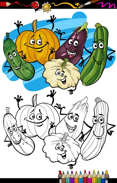 Овощи группа мультфильм для раскраски книги — стоковый вектор