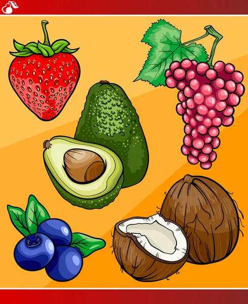 Frutta set illustrazione cartone animato — Vettoriale Stock