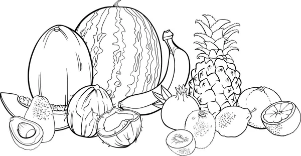 Tropical fruits illustration for coloring book — Stock Vector