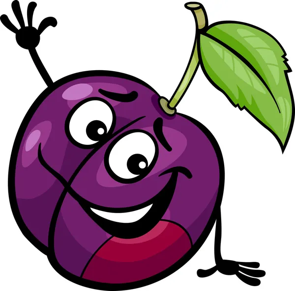 Illustration drôle de dessin animé de fruit de prune — Image vectorielle