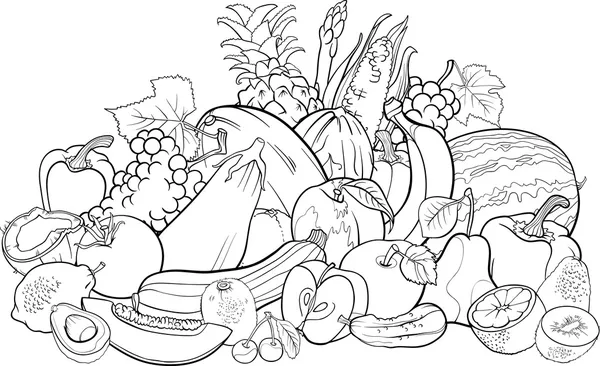 Frutas e legumes para colorir livro — Vetor de Stock