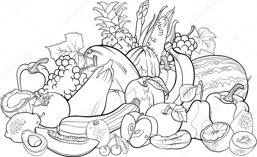 fruits and vegetables for coloring book
