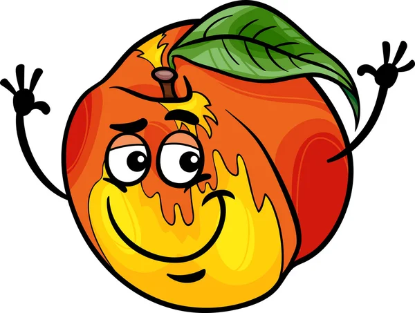 Roliga persika frukt tecknad bild — Stock vektor
