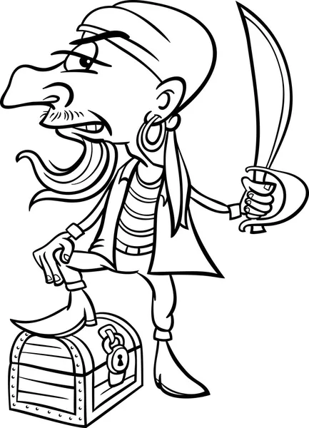 Pirate with treasure for coloring book — Stock Vector