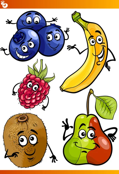 Set ilustrasi kartun buah lucu - Stok Vektor