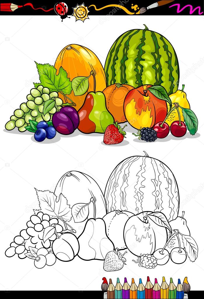 Página para colorir cesta de frutas para ilustração vetorial infantil eps e  imagem