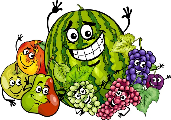 Fruits group cartoon illustration — Stock Vector