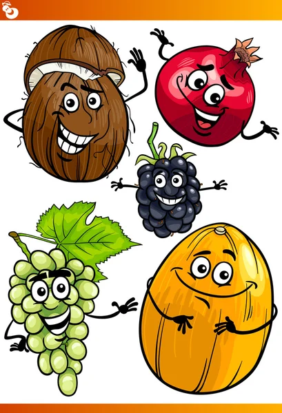 Funny fruits cartoon illustration set — Stock Vector