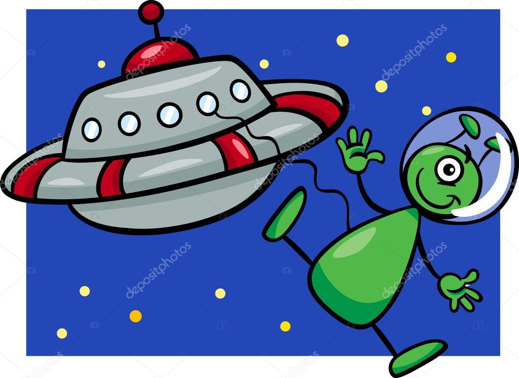 Alien with ufo cartoon illustration Stock Vector Image by ©izakowski  #26896397
