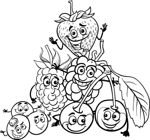 Frutas de bayas de dibujos animados para colorear libro — Vector de stock