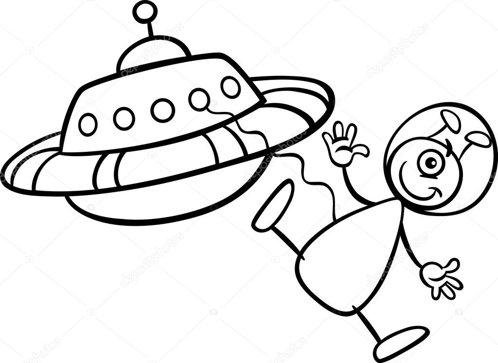 alien with ufo for coloring book