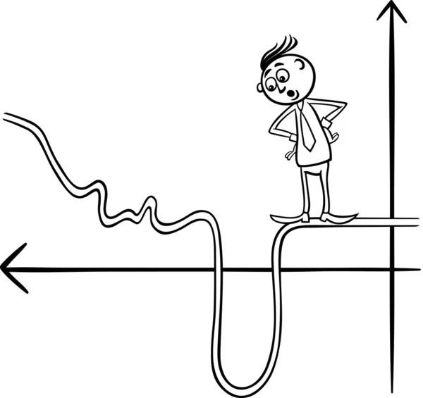 Homem de negócios em cartoon curva gráfico —  Vetores de Stock