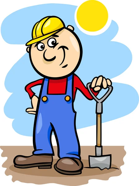Werknemer met spade cartoon illustratie — Stockvector