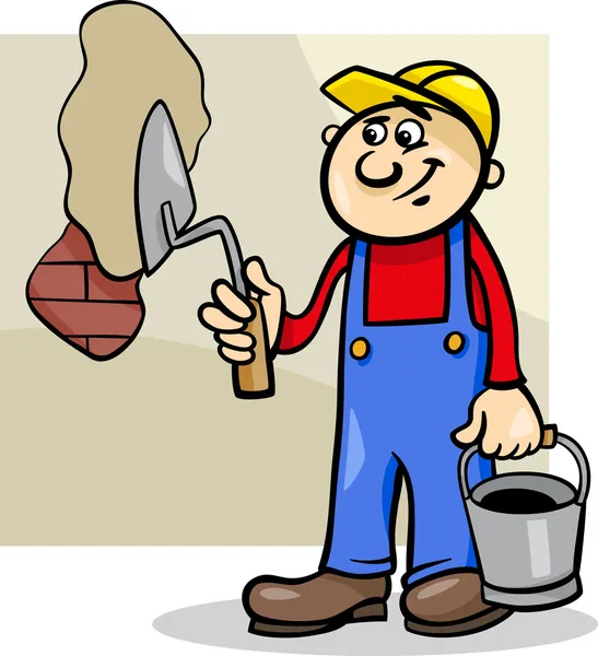 Worker with trowel cartoon illustration — Stock Vector