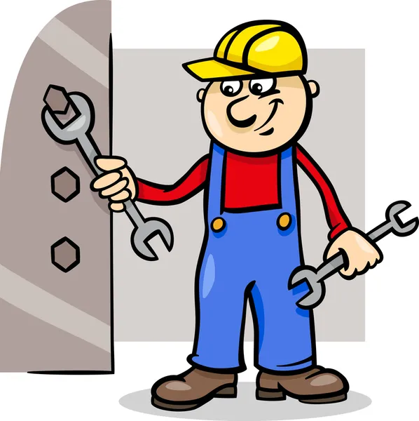 Worker with wrench cartoon illustration — Stock Vector