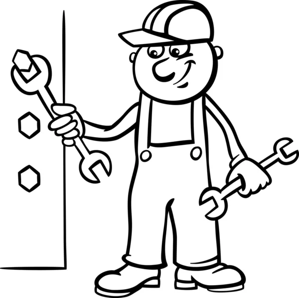 Worker with wrench coloring page — Stock Vector