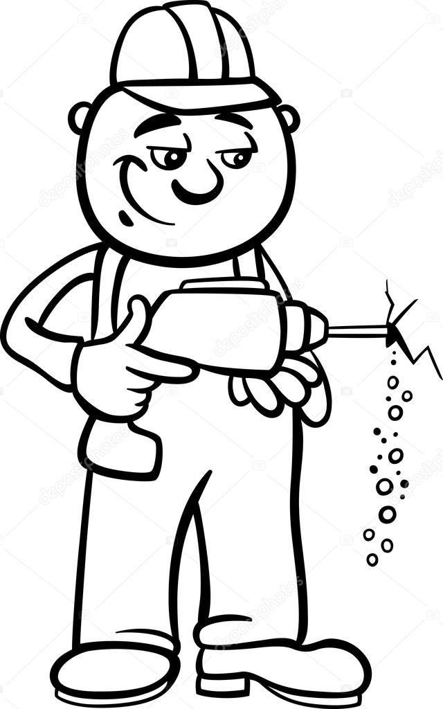 worker with drill coloring page