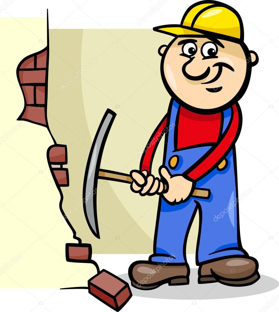 worker with pick cartoon illustration