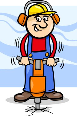worker with pneumatic hammer cartoon clipart