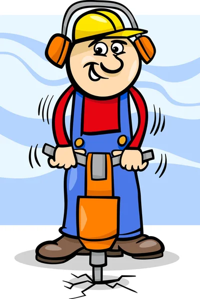 Worker with pneumatic hammer cartoon — Stock Vector