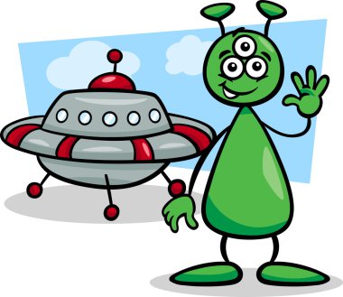 UFO karikatür çizimi ile yabancı