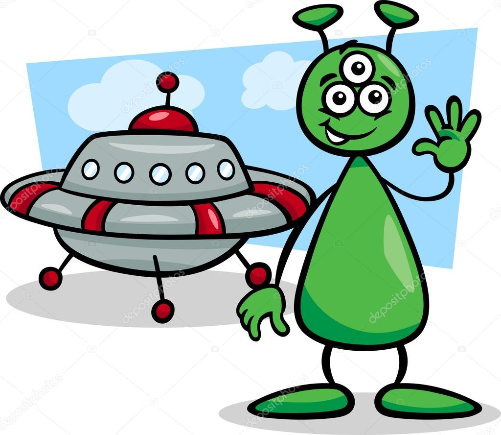 alien with ufo cartoon illustration