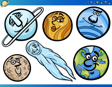 gezegenler ve küreler karikatür karakter kümesi