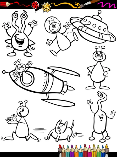 Aliens Cartoon Set pour livre à colorier — Image vectorielle