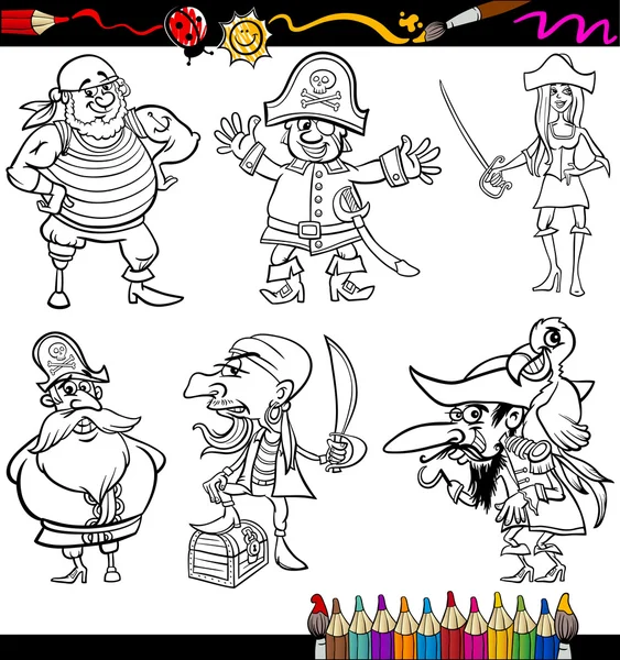 Piraten-Cartoon-Set für Malbuch — Stockvektor