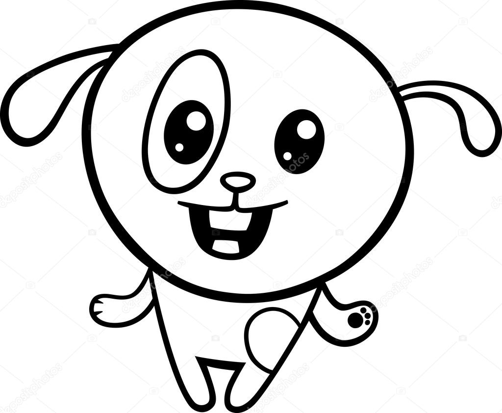 Illustrazione fumetto bianco e nero di kawaii stile carino felice cane o cucciolo per libro da colorare — Vettoriali di izakowski Trova immagini simili