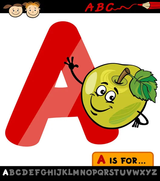 Letter a with apple cartoon illustration — Stock Vector