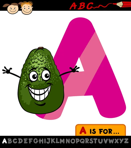 Letter a with avocado cartoon illustration — Stock Vector