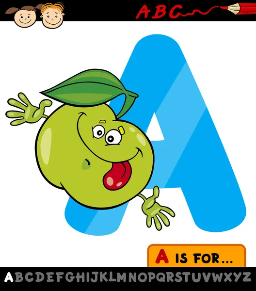 Letter a with apple cartoon illustration — Stock Vector