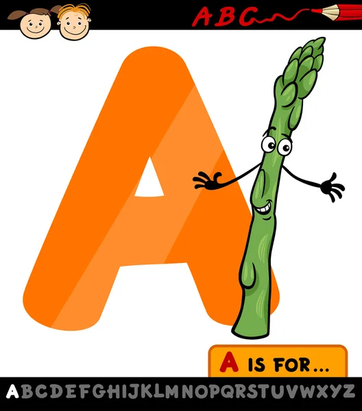 Letter a with asparagus cartoon illustration — Stock Vector