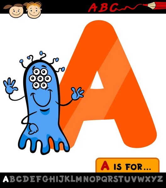 Letter a with alien cartoon illustration — Stock Vector