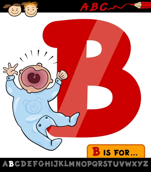 Bokstaven b med baby tecknade illustration — Stock vektor