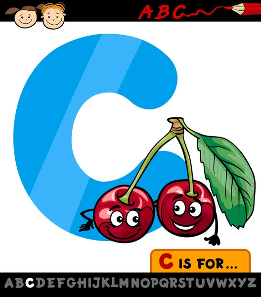 Letter c with cherry cartoon illustration — Stock Vector