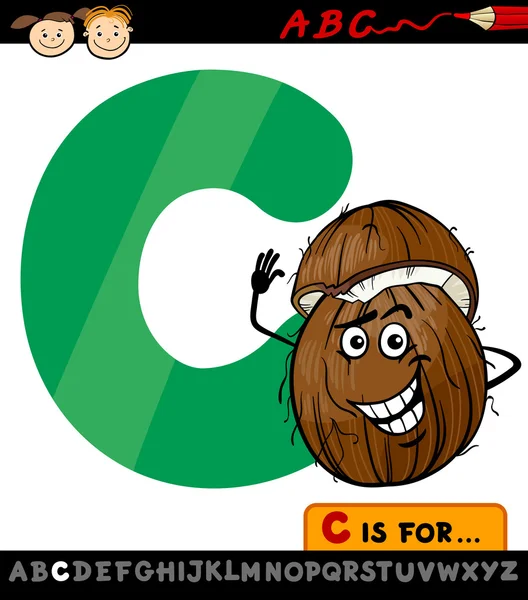 Letter c with coconut cartoon illustration — Stock Vector