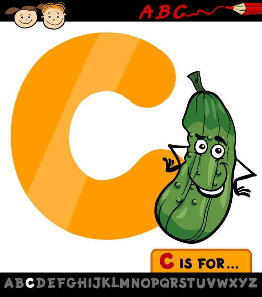 Letter c with cucumber cartoon illustration — Stock Vector