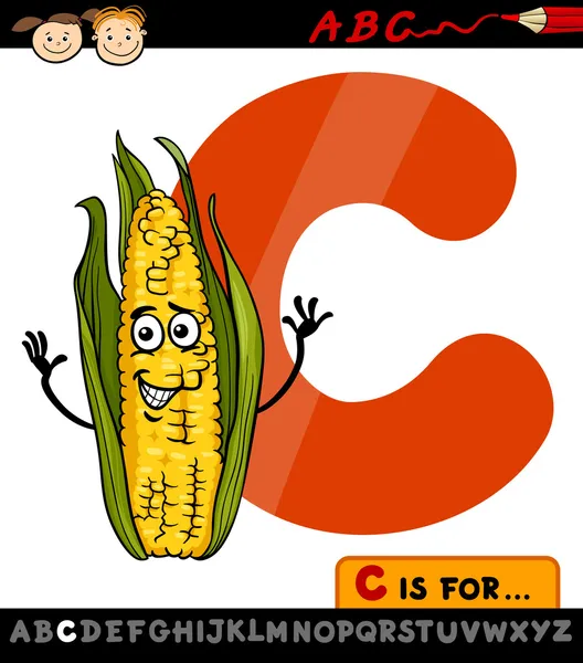 Letter c with corn cartoon illustration — Stock Vector