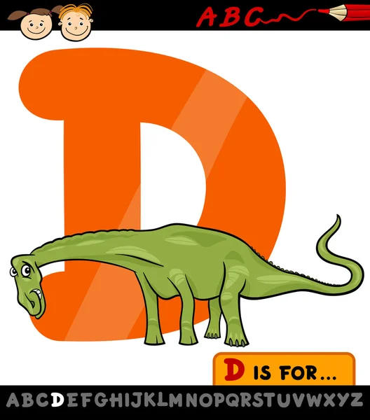 Dinozor karikatür çizimi ile d harfi — Stok Vektör
