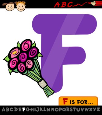 letter f with flowers cartoon illustration