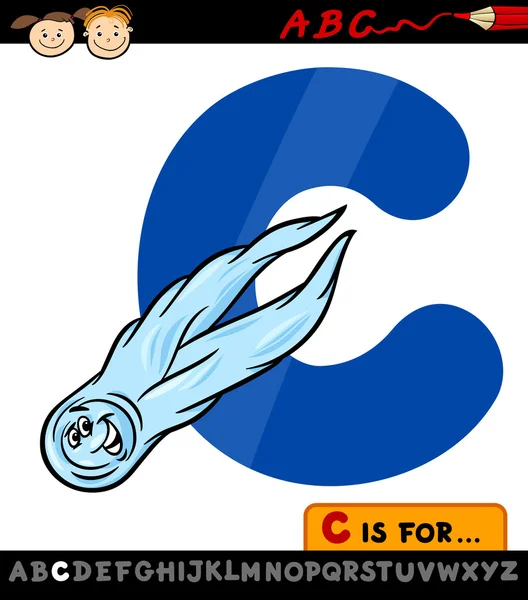 Letter c met komeet cartoon illustratie — Stockvector