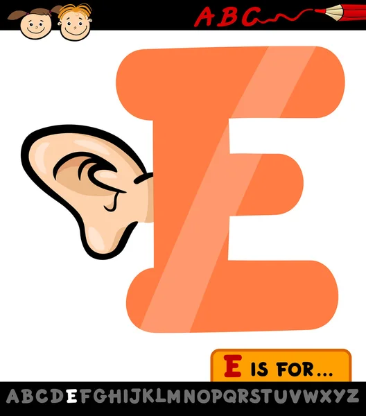 Letter e with ear cartoon illustration — Stock Vector