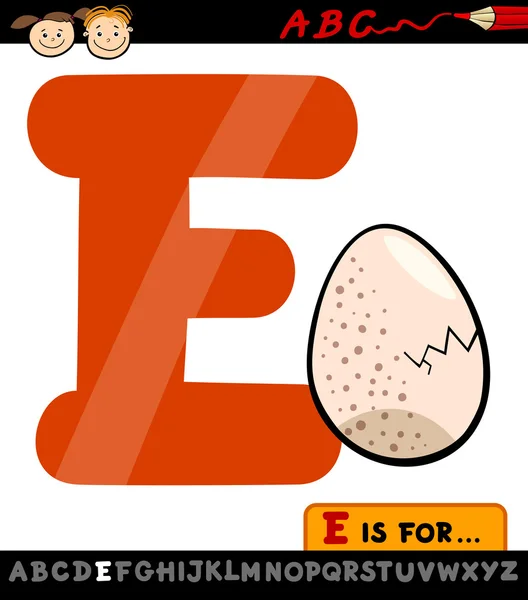 Letra e con ilustración de dibujos animados de huevo — Vector de stock