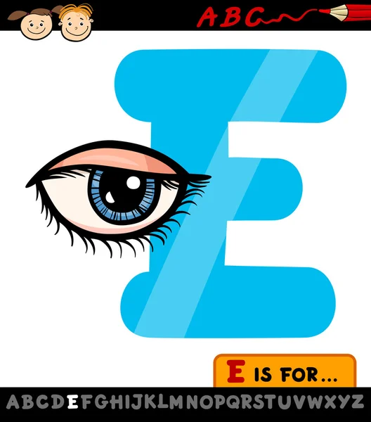 Písmeno e s okem kreslený obrázek — Stockový vektor