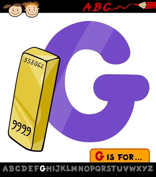 Letter g with gold cartoon illustration — Stock Vector