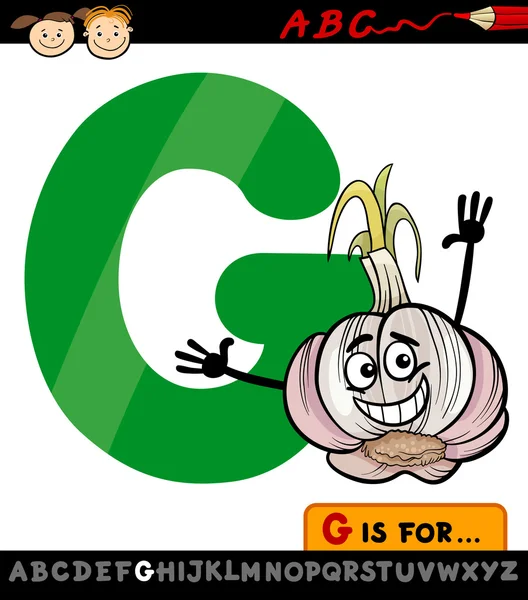 Alfabet g met knoflook cartoon illustratie — Stockvector